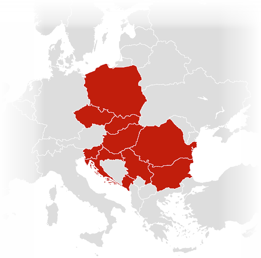 Mapa Europy z wyróżnionym regionem CEE